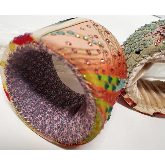 Lucy Notions 2 Wide Handmade VTG Silk Velvet Rhinestone Cuff Bracelets USA Boho - Picture 8 of 10